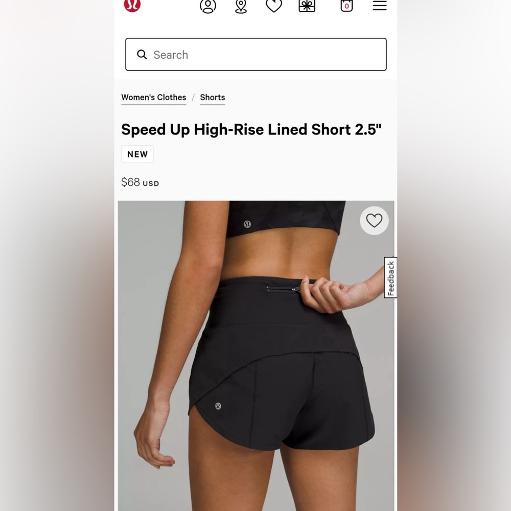 Women’s Lululemon speed up High-Rise lined short 2.5” Size 4